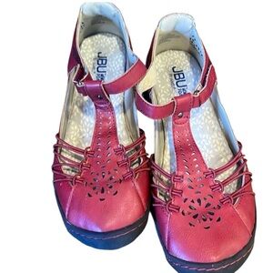 JBU By Jambu Red  Hook & Loop Flats Shoes Round Toe Perforated Womens Size 7.5